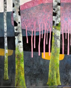 tableau exposé : "paysage aux arbres roses"