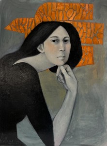 portrait à l'oiseau orange