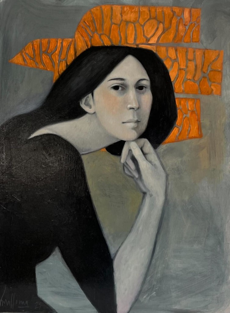 portrait à l'oiseau orange