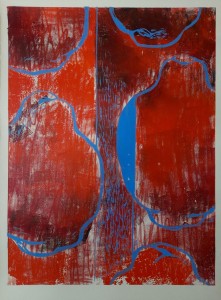 Coings rouge et bleu I,80x60cm monotype 850€