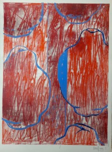 Coings rouge et bleu IV, 80x60cm, monotype 850€