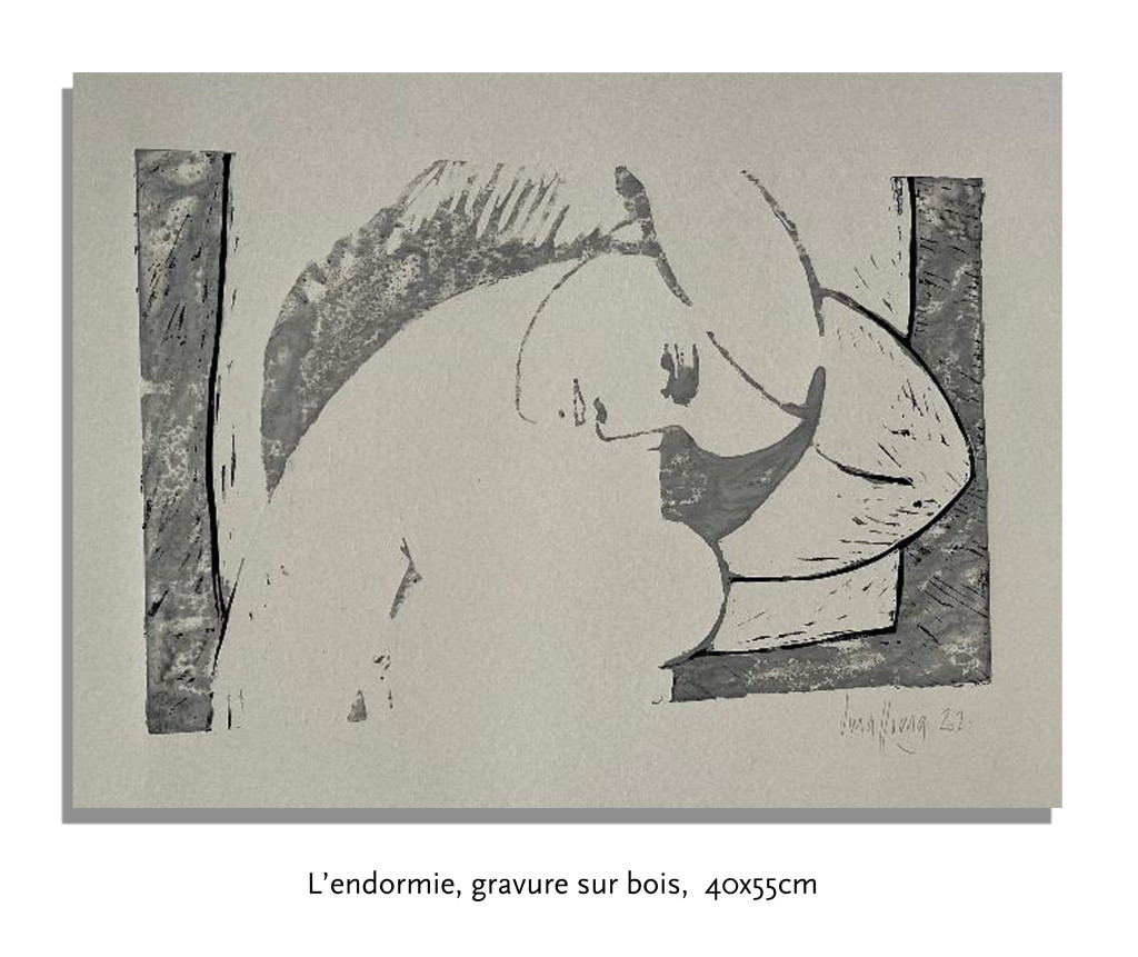 L'endormie, gravure sur bois, 700€