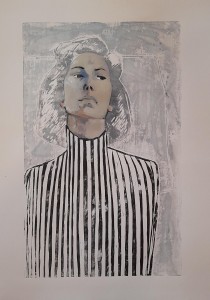 portrait aux rayures I, gravure et gouache, 57x37cm 680€