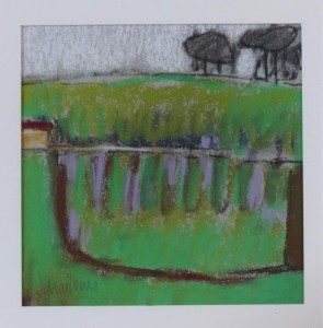 paysage aux sillons mauves, pastel sec, 18x18cm, 290€