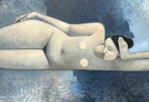 la sieste en gris et bleu, 89x116cm, 3100€