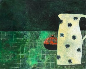 Le pot à pois et fond vert, 33x41cm, 790€